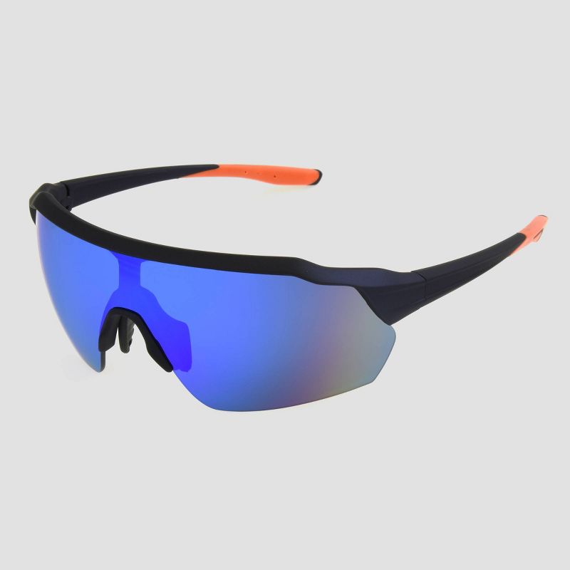 Men's Blade Rubberized Sport Sunglasses with Mirrored Lenses - All in Motion™ Blue