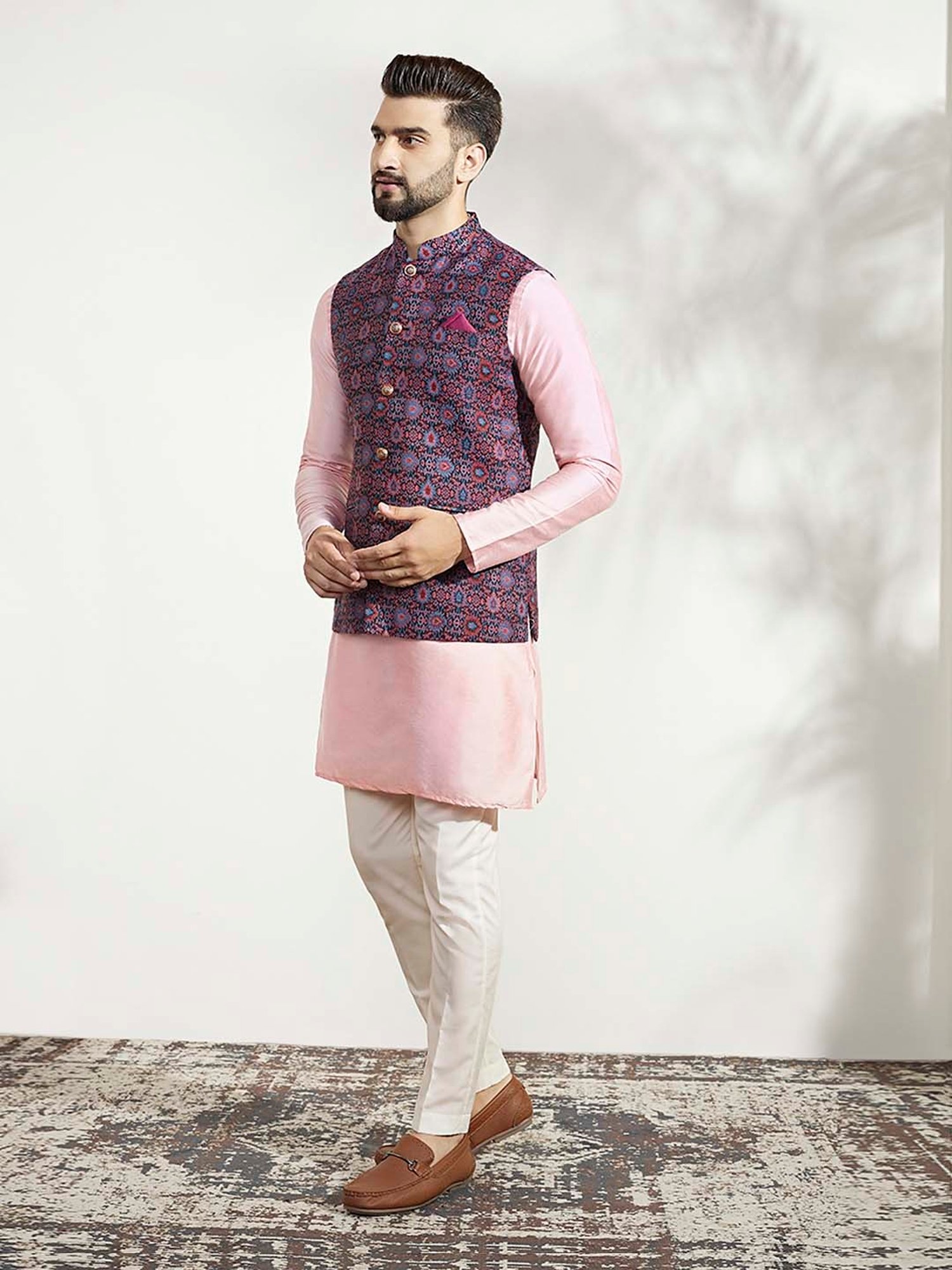 KISAH Multicolor Regular Fit Self Design Kurta & Pants With Nehru Jacket