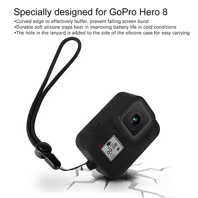 Accessories Kit Compatible with GoPro Hero 8 Black, with Silicone Rubber Protective Case + 4pcs Ultra Clear Tempered Glass Screen Protector + 2pcs Display HD Lens Protector