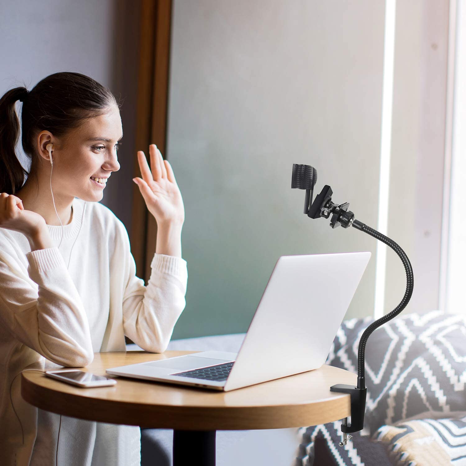 Webcam Stand - Enhanced Flexible Desk Mount with Jaws Clamp Clip Gooseneck Webcam Holder for Logitech Webcam C930e,C930,C920, C922x,C922, Brio 4K, C925e,C615, GoPro Hero 8/7/6/5, 15 Inch