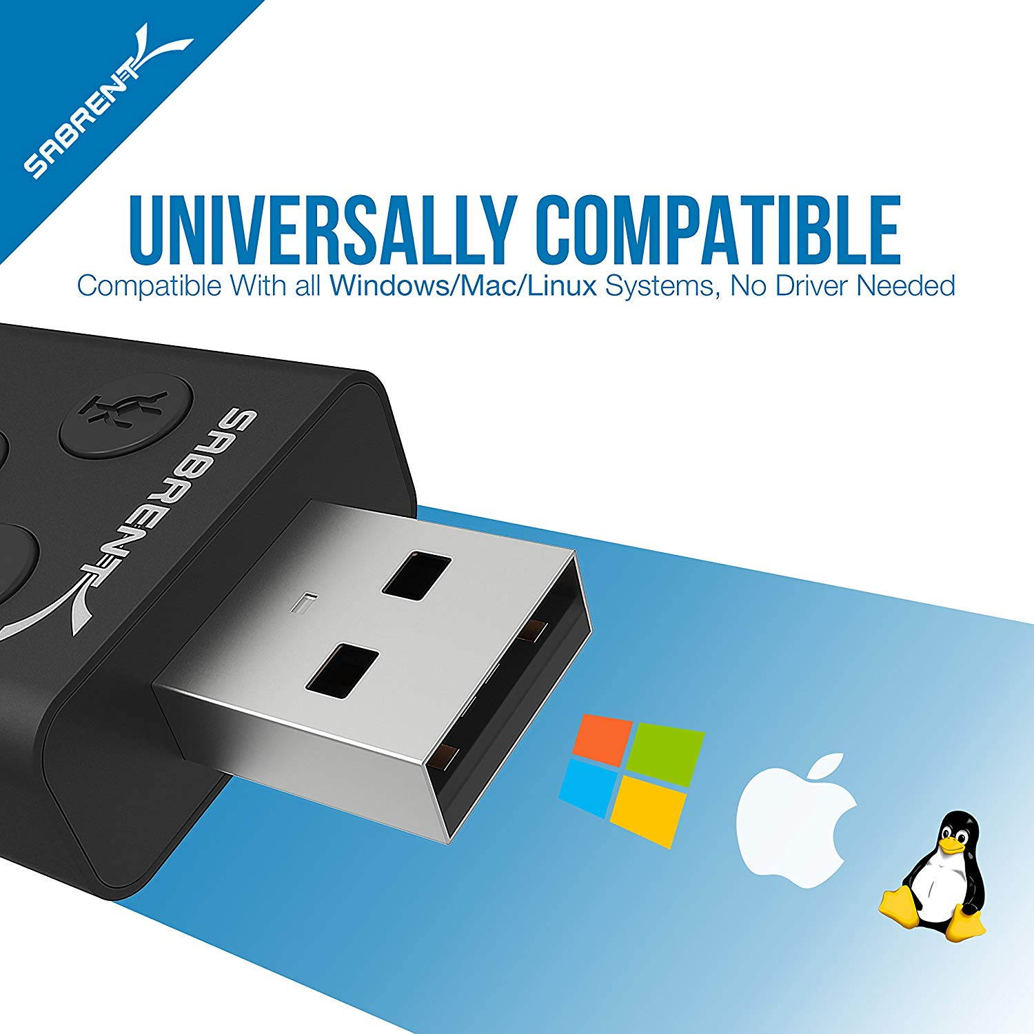 Sabrent Aluminum USB External 3D Stereo Sound Adapter [Black] (AU-DDAB)