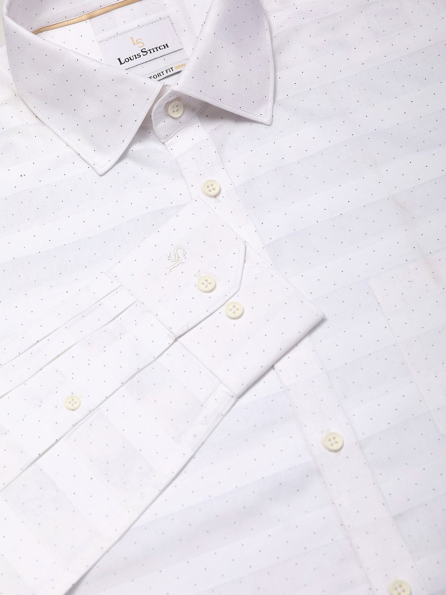 Louis Stitch White Cotton Regular Fit Striped Shirt