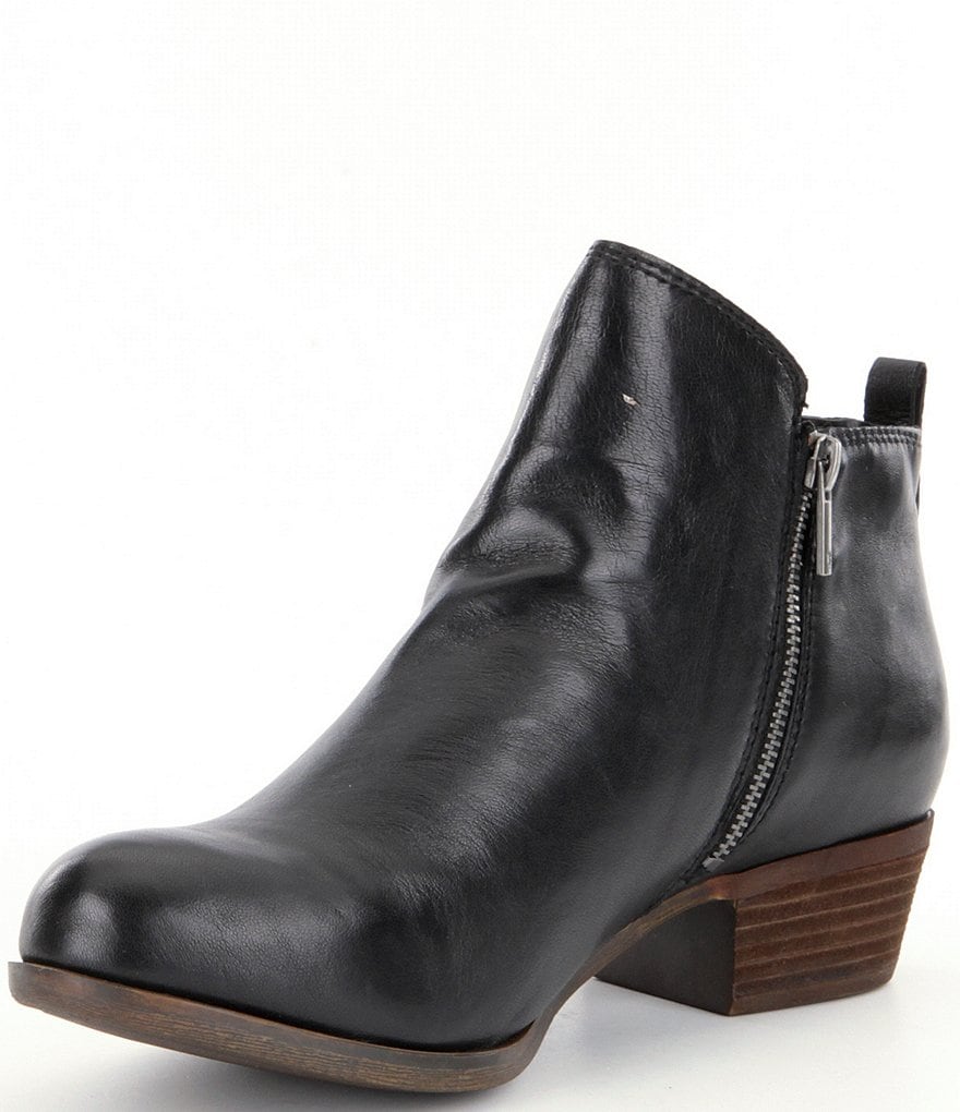 Lucky Brand Basel Smooth Leather Side Zip Block Heel Booties