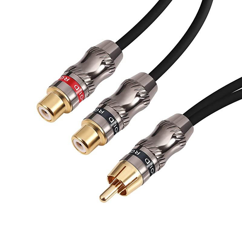 RCAPhono Splitter Cable RCA Male to Dual Female Gold Plated Adapter Stereo Audio YCable Heavy Duty for subwoofer 1 Male to 2 Female 1025 cm