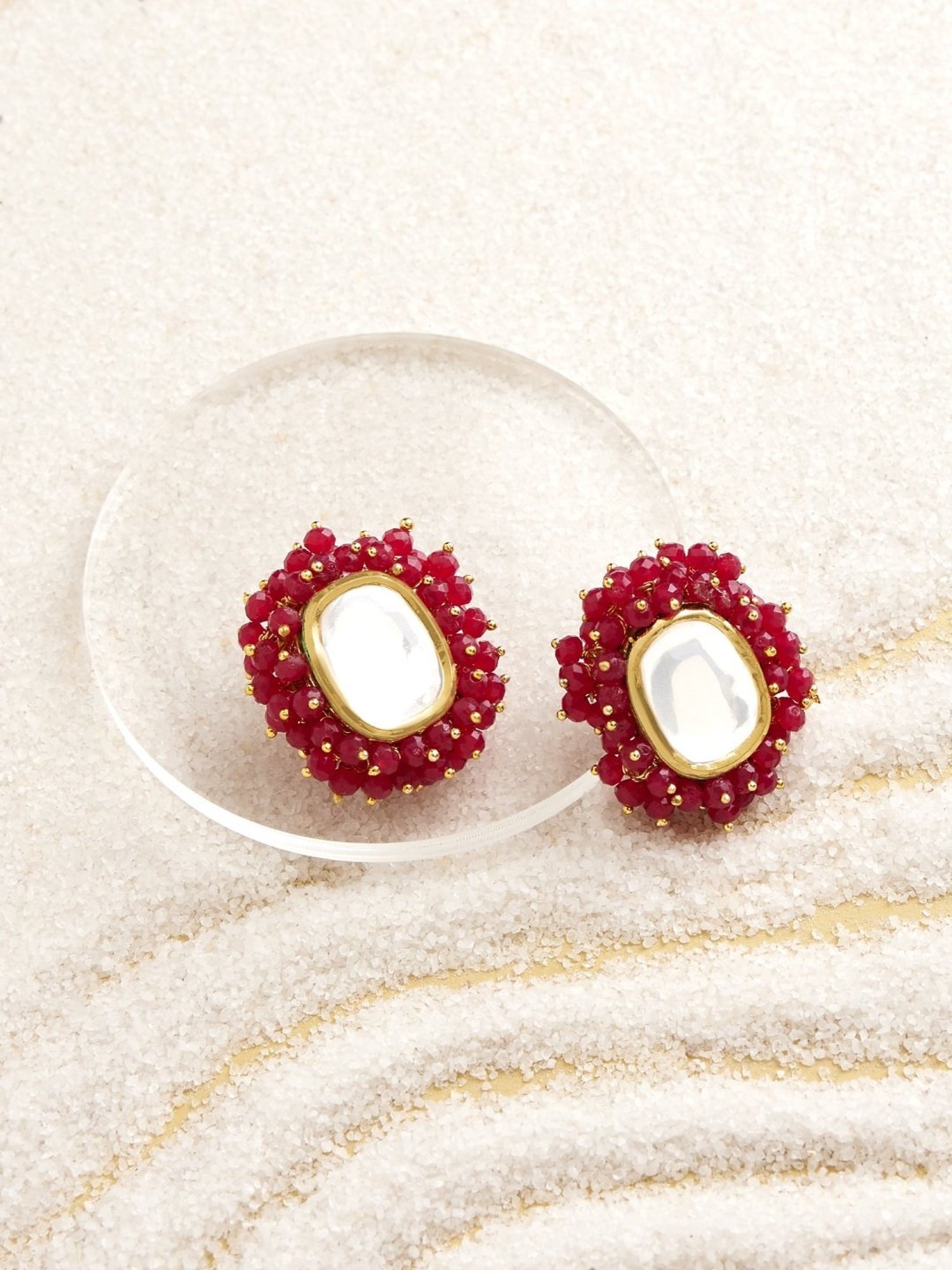 Zaveri Pearls Rani Pink Crystal Beads Clustered Kundan Studs Earring-ZPFK15225