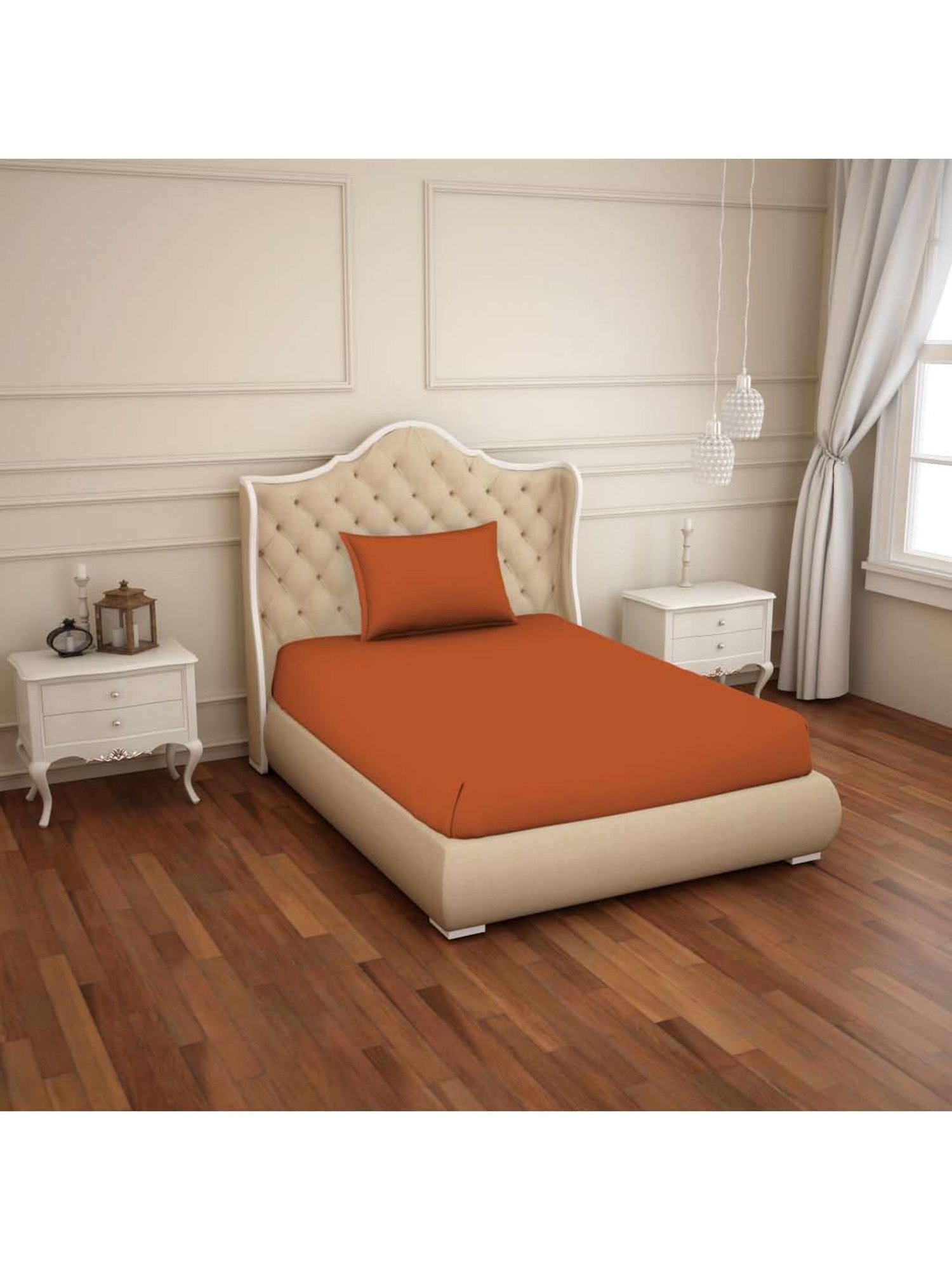 Welspun Restora Rust Cotton 150 TC Single Reversible Bedsheet with 1 Pillow Cover