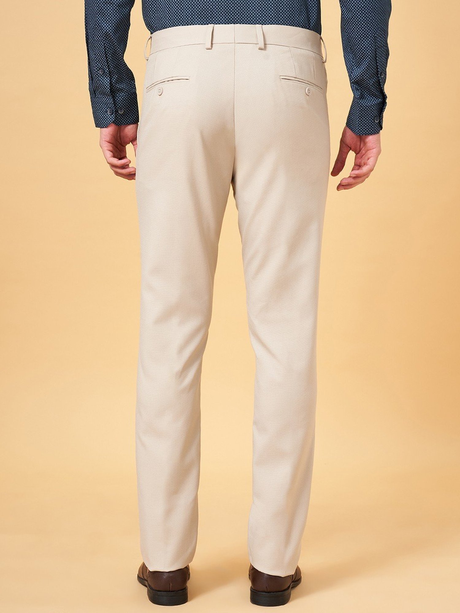 Peregrine By Pantaloons Vanilla Cream Slim Fit Trousers