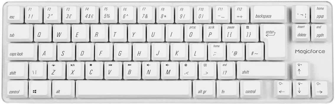 Qisan Wired Mechanical Gaming Keyboard PBT Keycaps Gateron Red Switch Mini 69 Keys(60%) Wired Keyboard with White Backlit UK QWERTY Layout Gaming Keyboard for Gaming Office-White