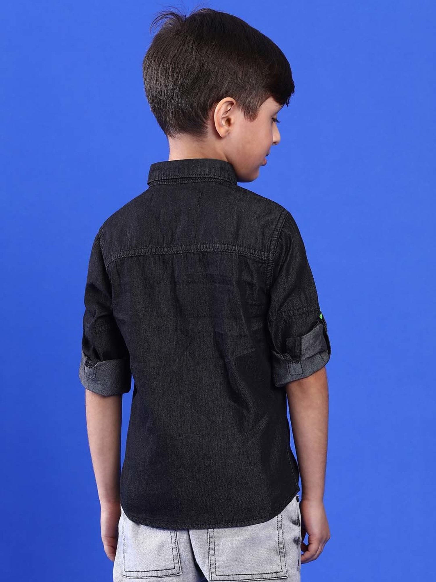 Tales & Stories Kids Black Cotton Regular Fit Full Sleeves Shirt