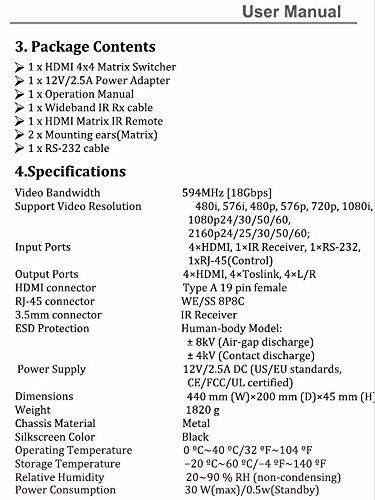 ViewHD Advanced HDMI UHD 18G 4x4 Matrix | 4K@60Hz / HDMI v2.0 | HDR | HDCP 2.2 | Model VHD-UHD4X4