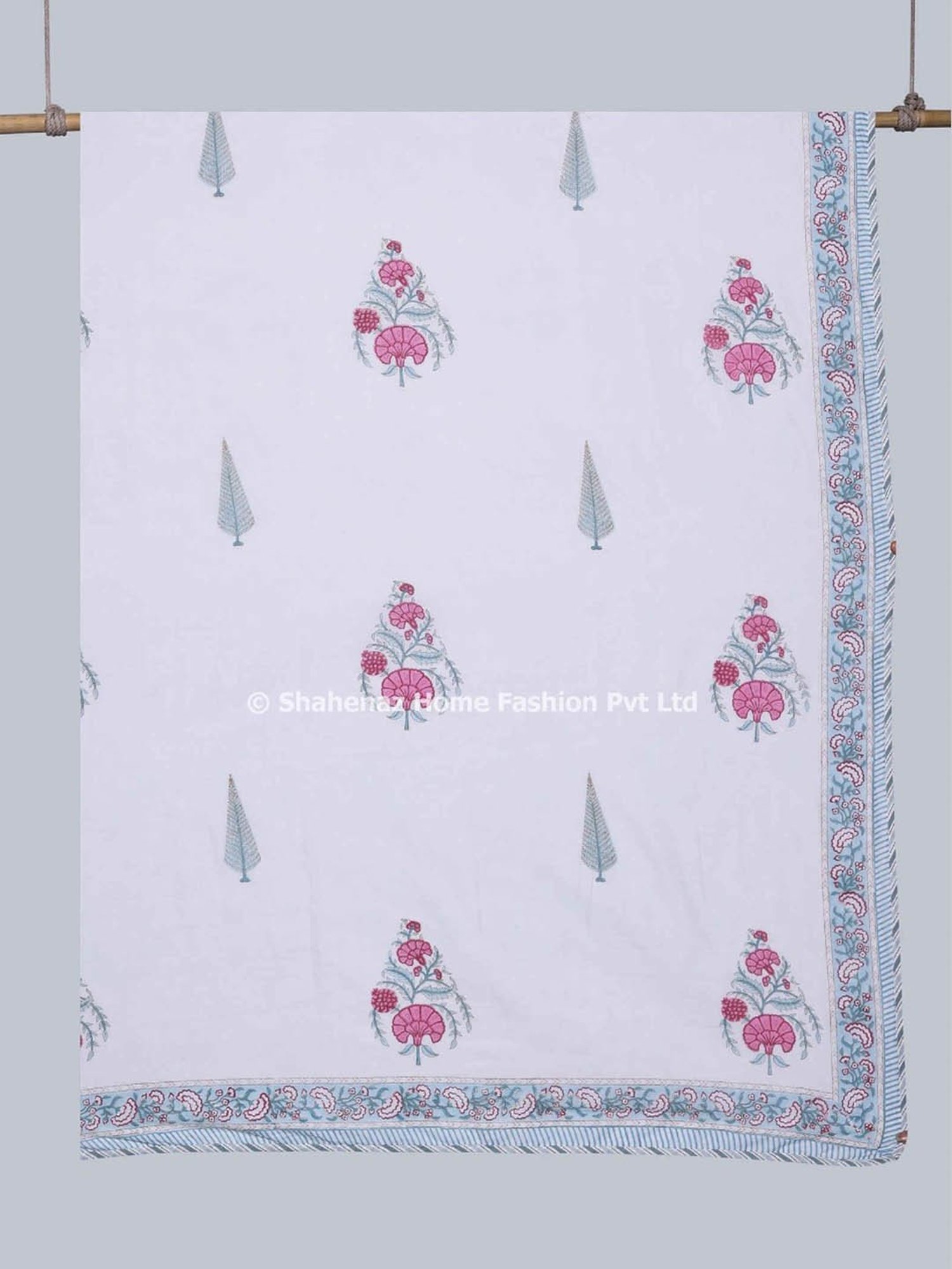 Shahenaz Charvi Floral Aqua Cotton Single Reversible Dohar