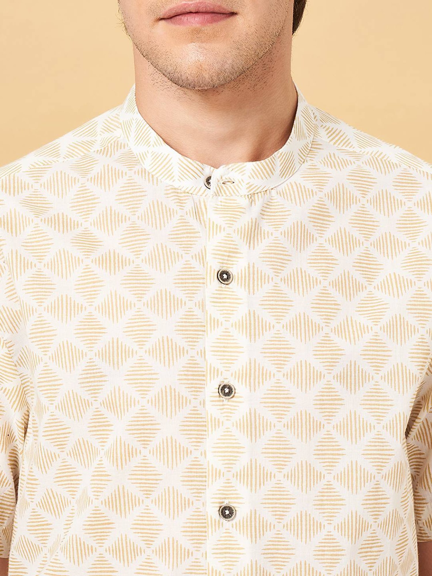 Indus Route by Pantaloons Honey Mustard Regular Fit Printed Shirt