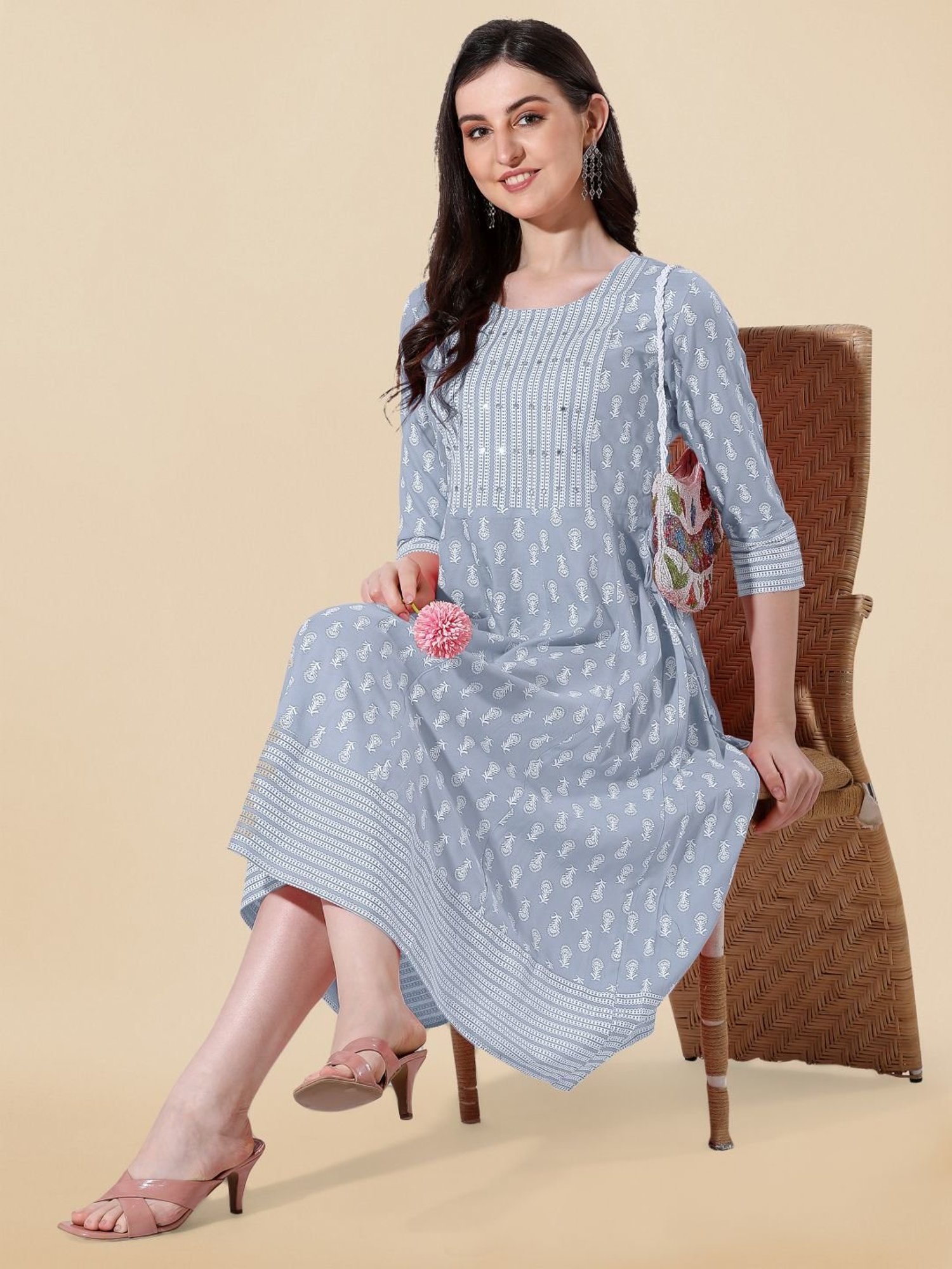 MIRCHI FASHION Grey Embroidered A-Line Dress
