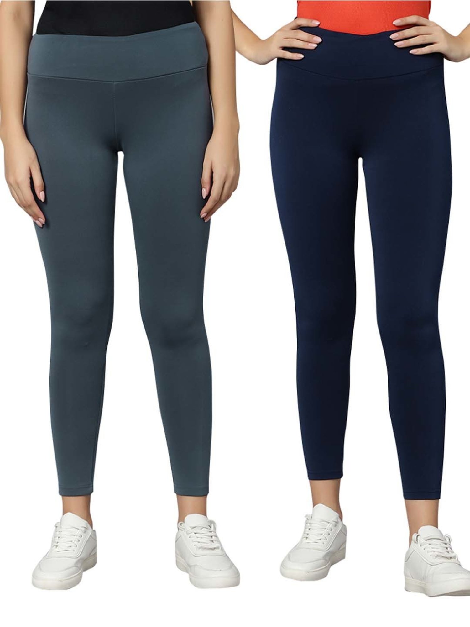 Omtex Navy & Grey Mid Rise Sports Tights - Pack Of 2