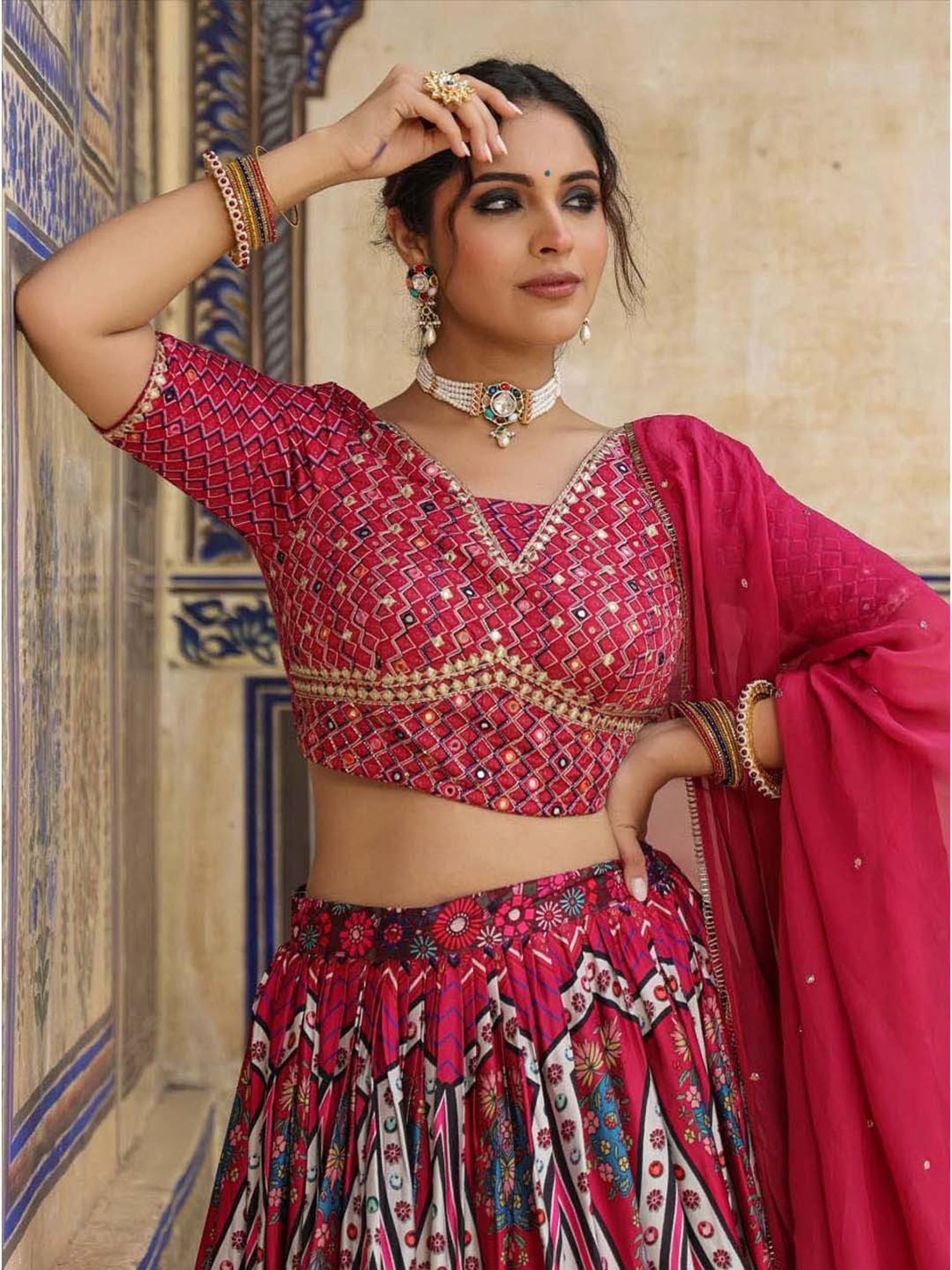 SCAKHI Purple Printed Lehenga Choli Set With Dupatta
