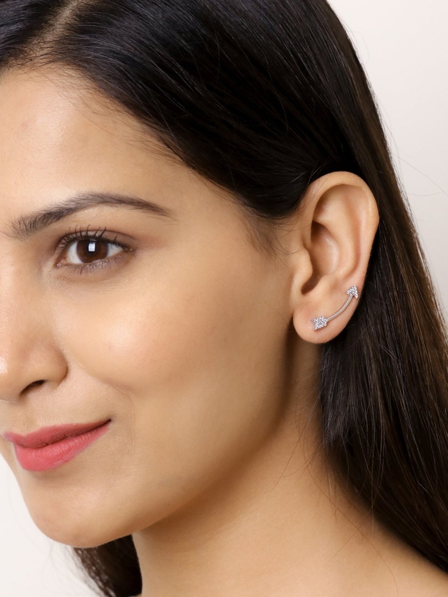 925 Silver AAA Grade American Diamond Arrow Ear Climber Earrings for Women & Girls