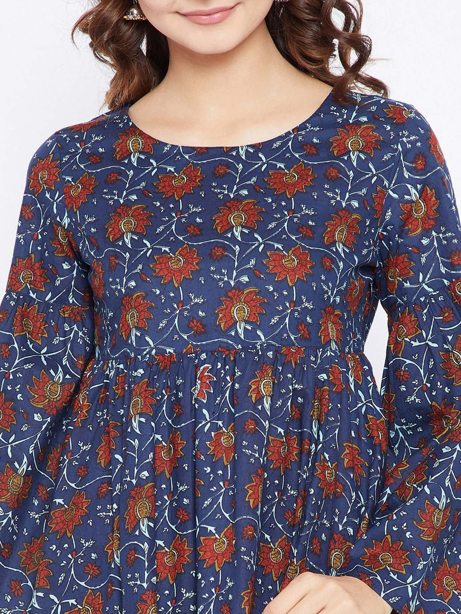 PANIT Blue Printed Fit & Flare Kurti