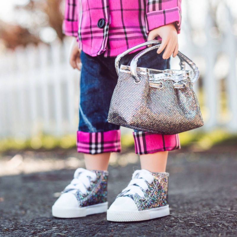 The Queen's Treasures 18" Doll Designer Silver Handbag & Shoes Accessory Set