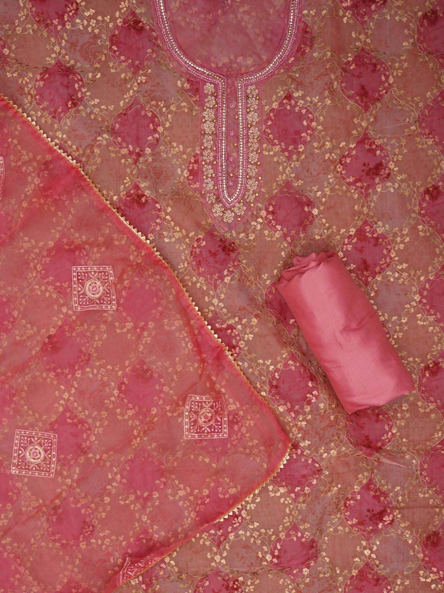 Jaipur Kurti Pink Embroidered Unstitched Dress Material
