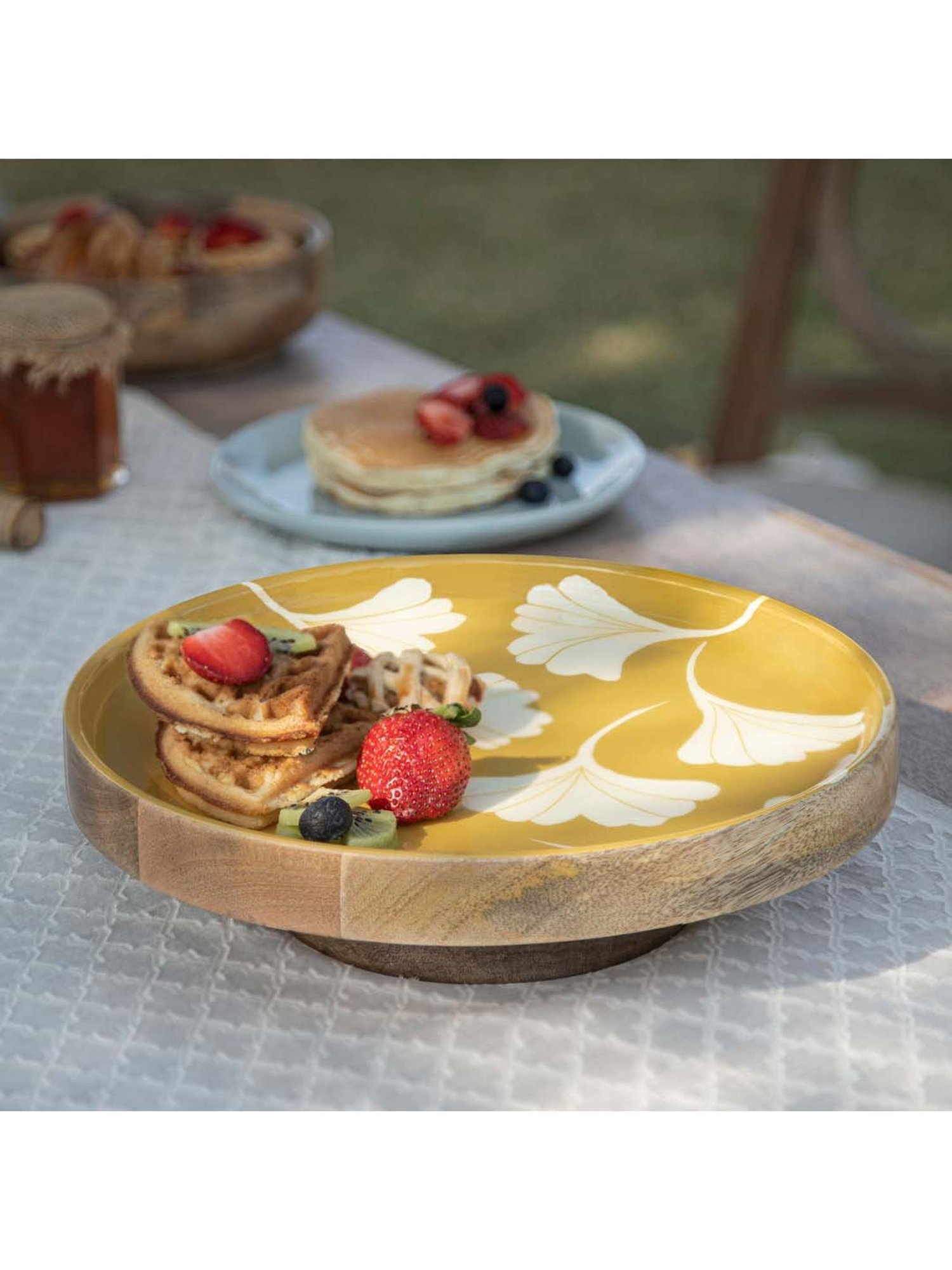 India Circus Color Bordered Blue Bone China Cake Stand