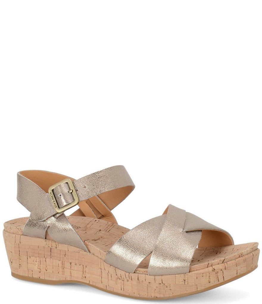 Kork-Ease Myrna Ankle Strap Banded Leather & Cork Wedge Sandals