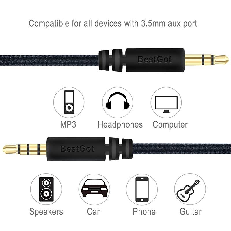 Audio Cord AUX Cable 35mm Headphones Cord with Microphone inline Volume 43ft 13m for PS4 Controller HeadphonesHomeCar Stereos and More 1Pack Black