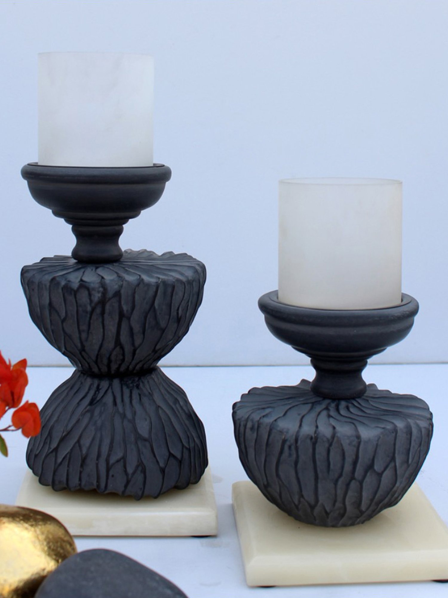 Karo ZehraRust Black Wood Candle Stands - Set of 2