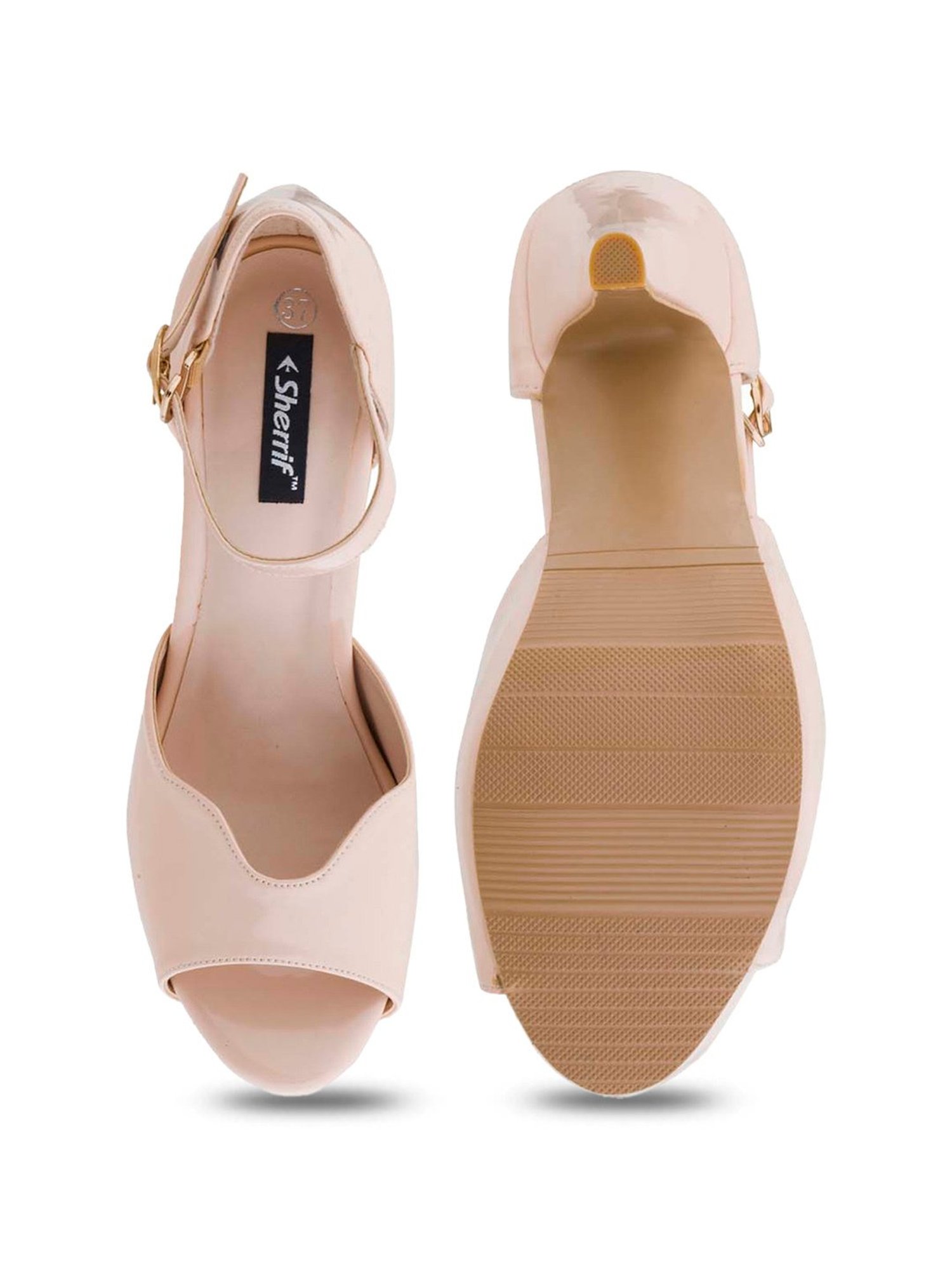 Sherrif Women's Beige Ankle Strap Stilettos