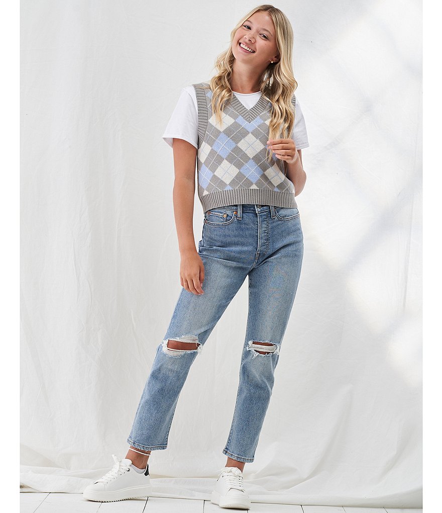 Say What Argyle Print Cropped Sweater Vest Top