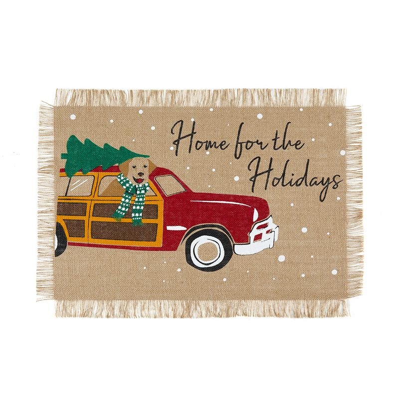 Home For the Holidays Burlap Placemat, Set of 4 - 13" x 19" - Elrene Home Fashions