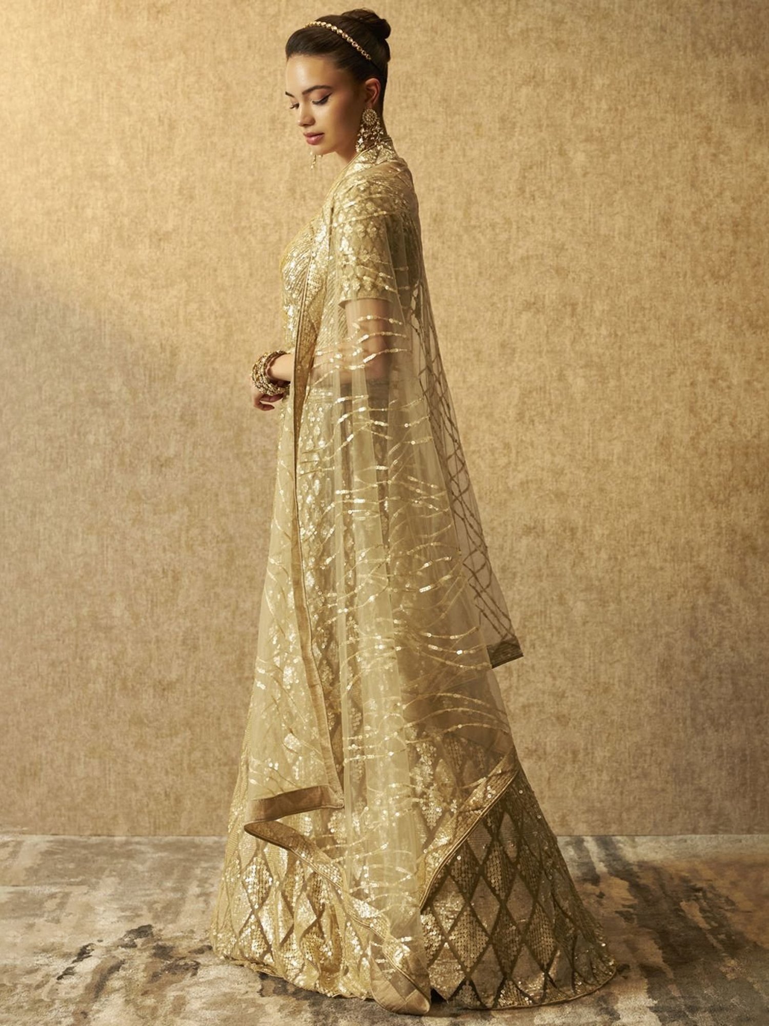 Silk Land Beige & Blue Woven Pattern Semi Stitched Lehenga Choli Set With Duppata