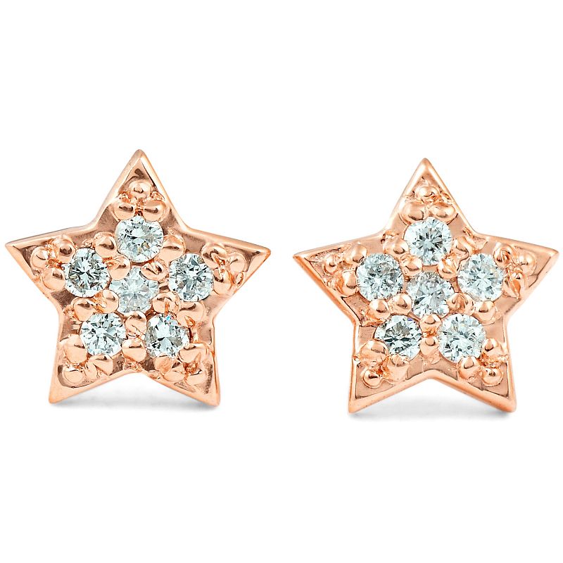 Pompeii3 14K Rose Gold Diamond Pave Petite Star Studs Dainty High Polished 6.5MM
