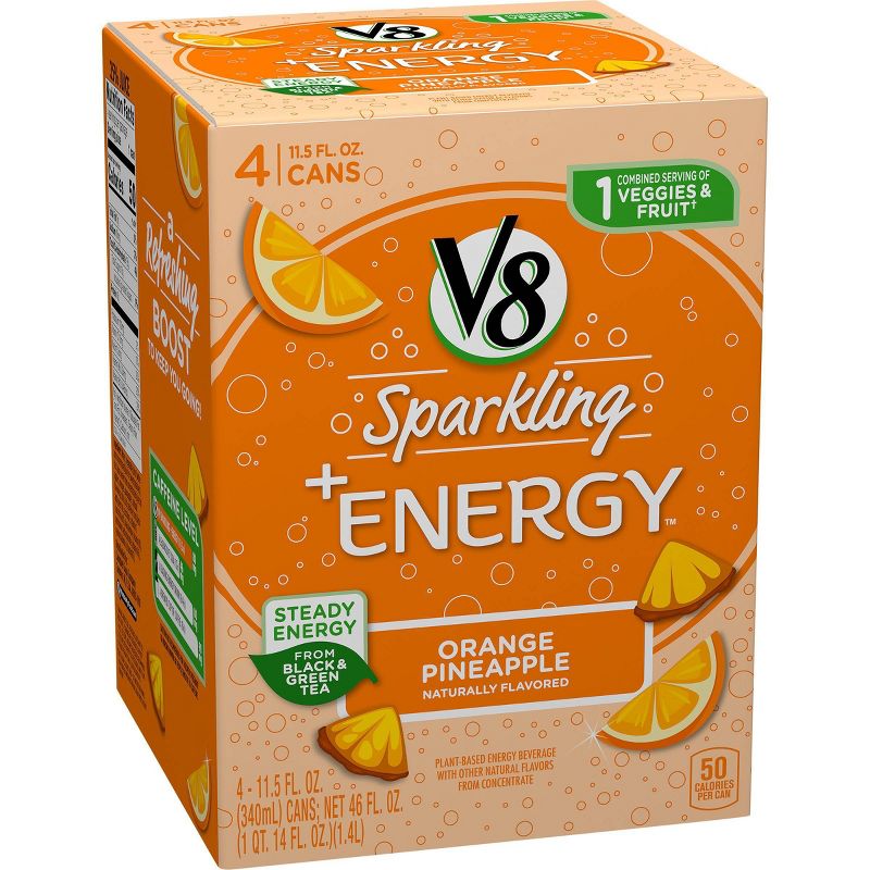 V8 Sparkling +Energy Orange Pineapple Juice Drink - 4pk/11.5 fl oz Cans