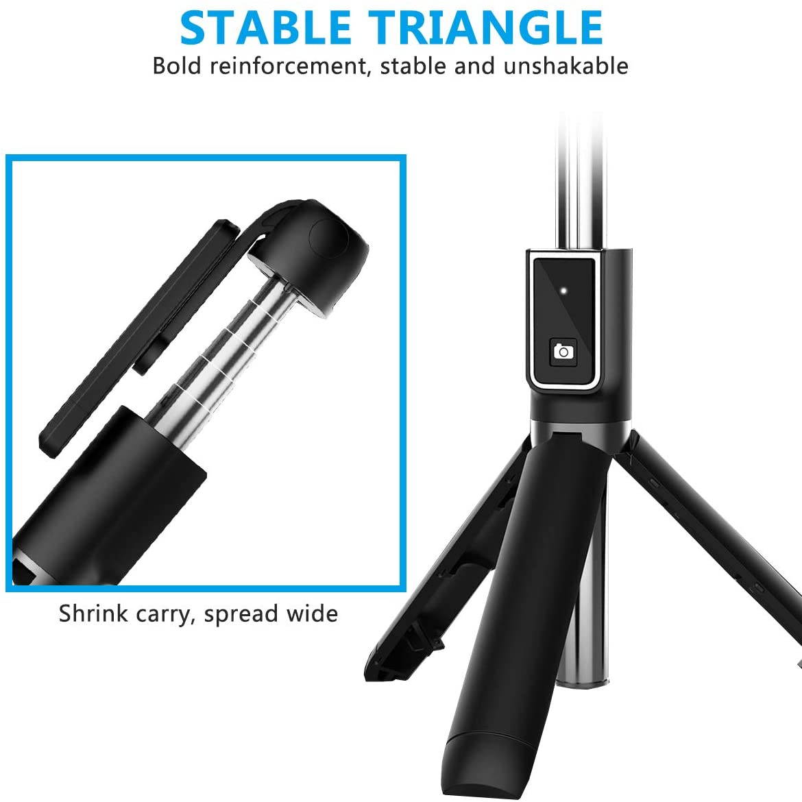 Selfie Stick Tripod, Extendable Selfie Stick with Detachable Wireless Remote and Tripod Stand Selfie Stick for iPhone 11/11 pro/X/8/7/6s/6,Samsung Galaxy S10/S9/S8/S7/Note 9/8,Huawei and More