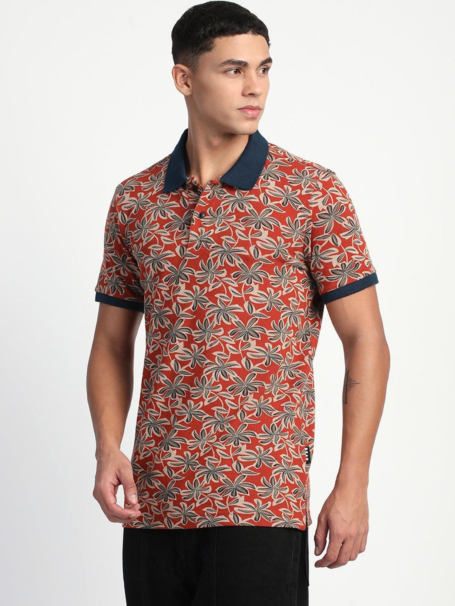 The Bear House Multicolored Cotton Slim Fit Printed Polo T-Shirt