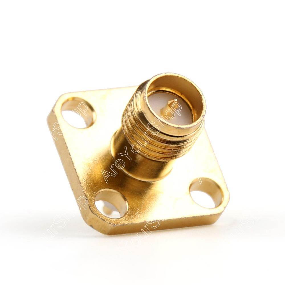 10 pcs Connector RP-SMA Female Plug 4-hole 12.7mm Flange Solder Panel Mount Straight  mi