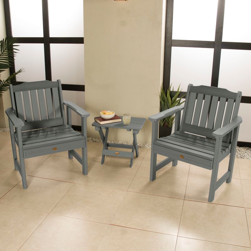 Lehigh 2pk Garden Chairs with 1 Folding Adirondack Side Table Coastal Teak Gray- Highwood