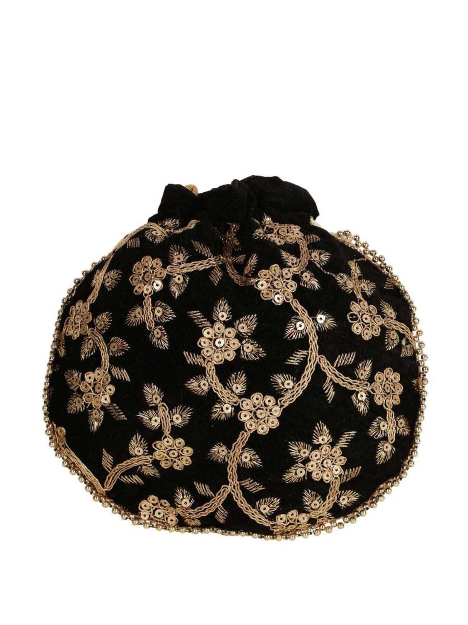 Gaurapakhi Black Embroidered Potli