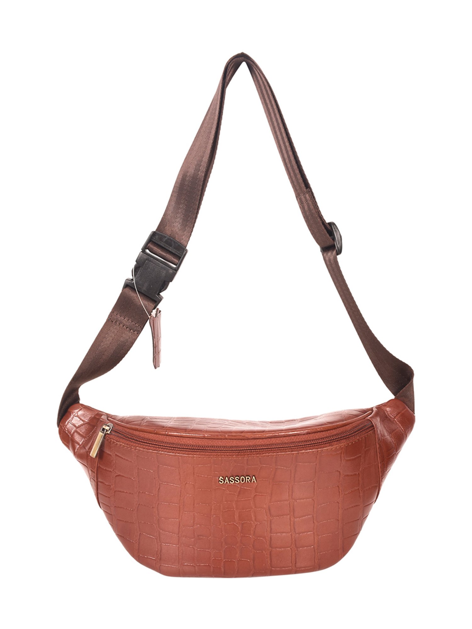 SASSORA Eefa Cognac Textured Leather Medium Belt Bag