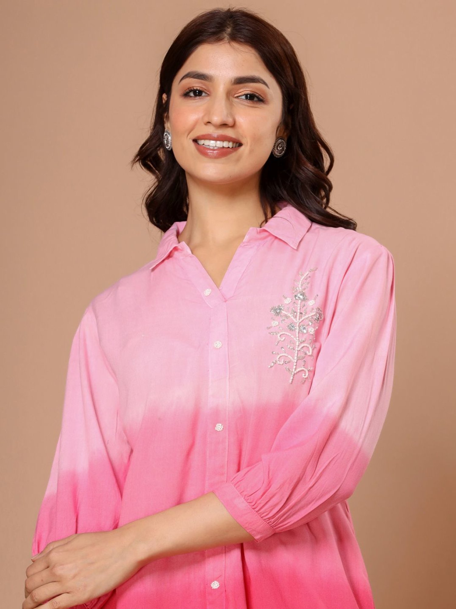 Zolo Label Pink Embroidered Top Pant Set
