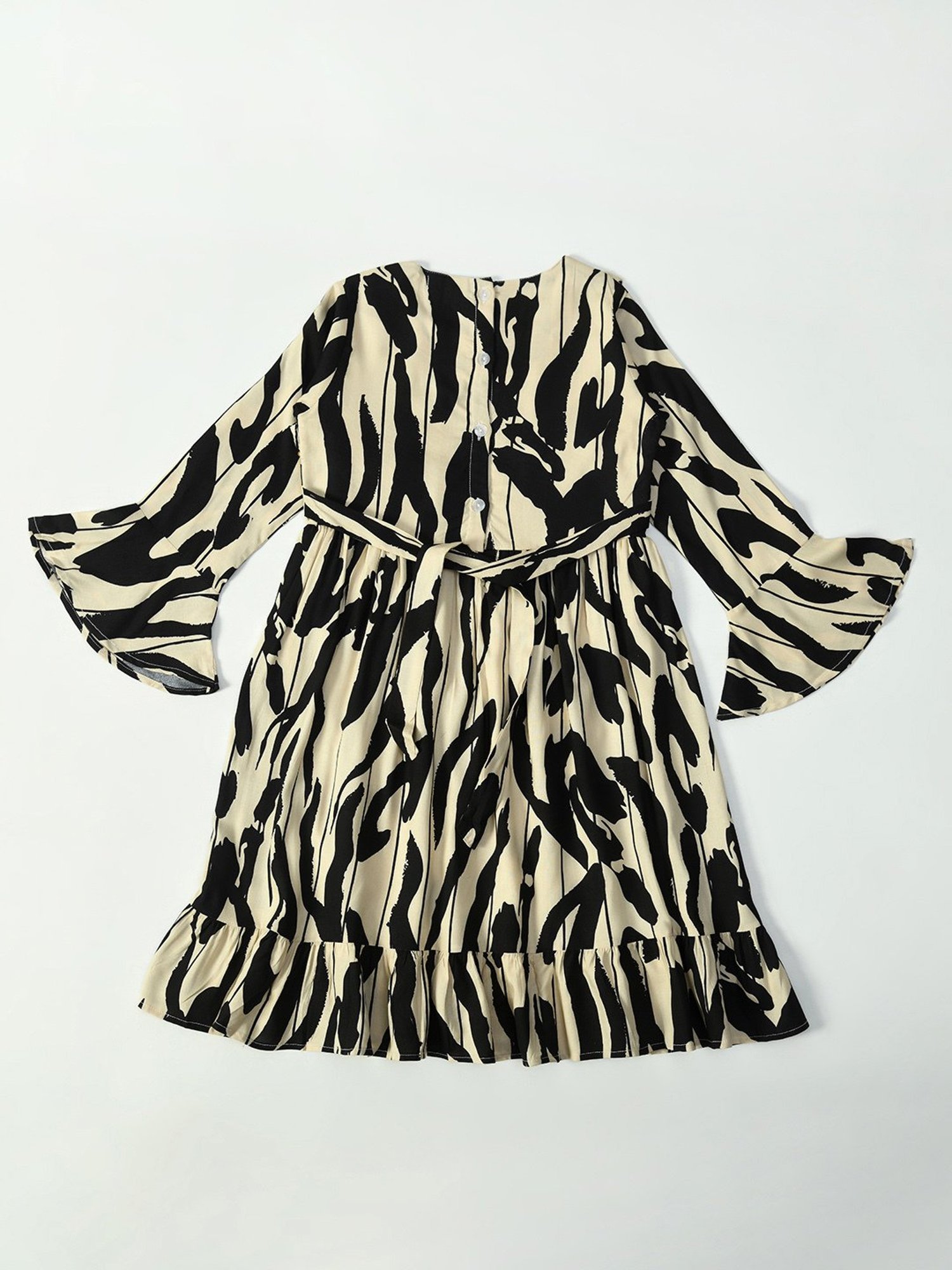 Bella Moda Kids Cream Printed Full Sleeves Fit & Flare Dress