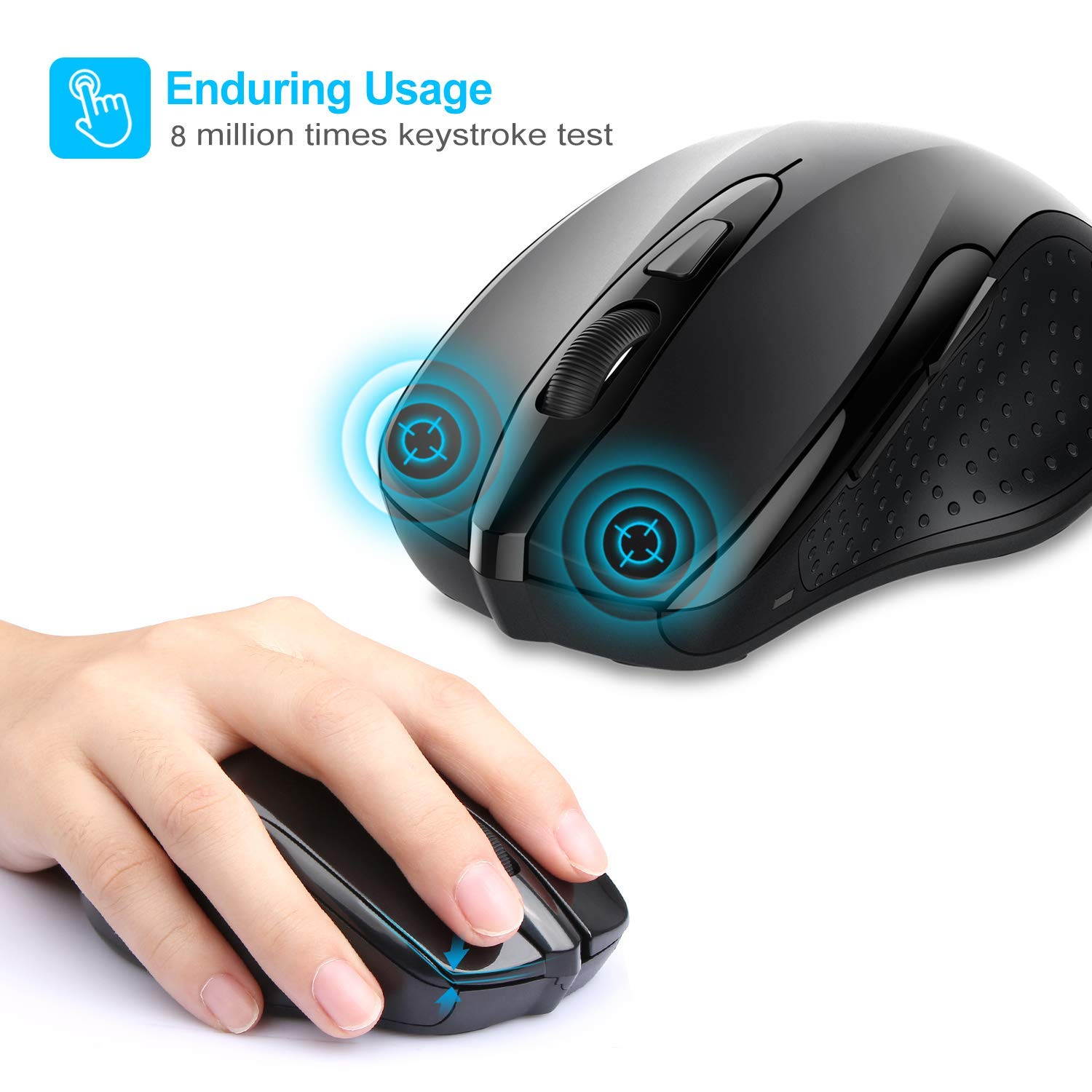 TeckNet 2600DPI Bluetooth Wireless Mouse, 24 Months Battery Life with Battery Indicator, 2600/2000/1600/1200/800DPI (Black)