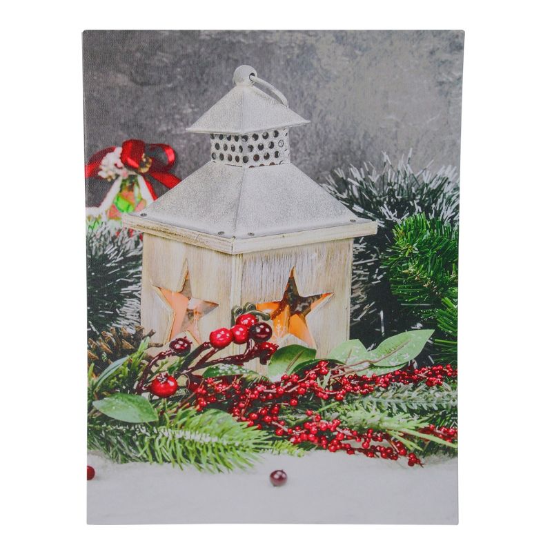 Northlight LED Lighted Christmas Candle Lantern with Berries and Greenery Canvas Wall Art 15.75" x 11.75"