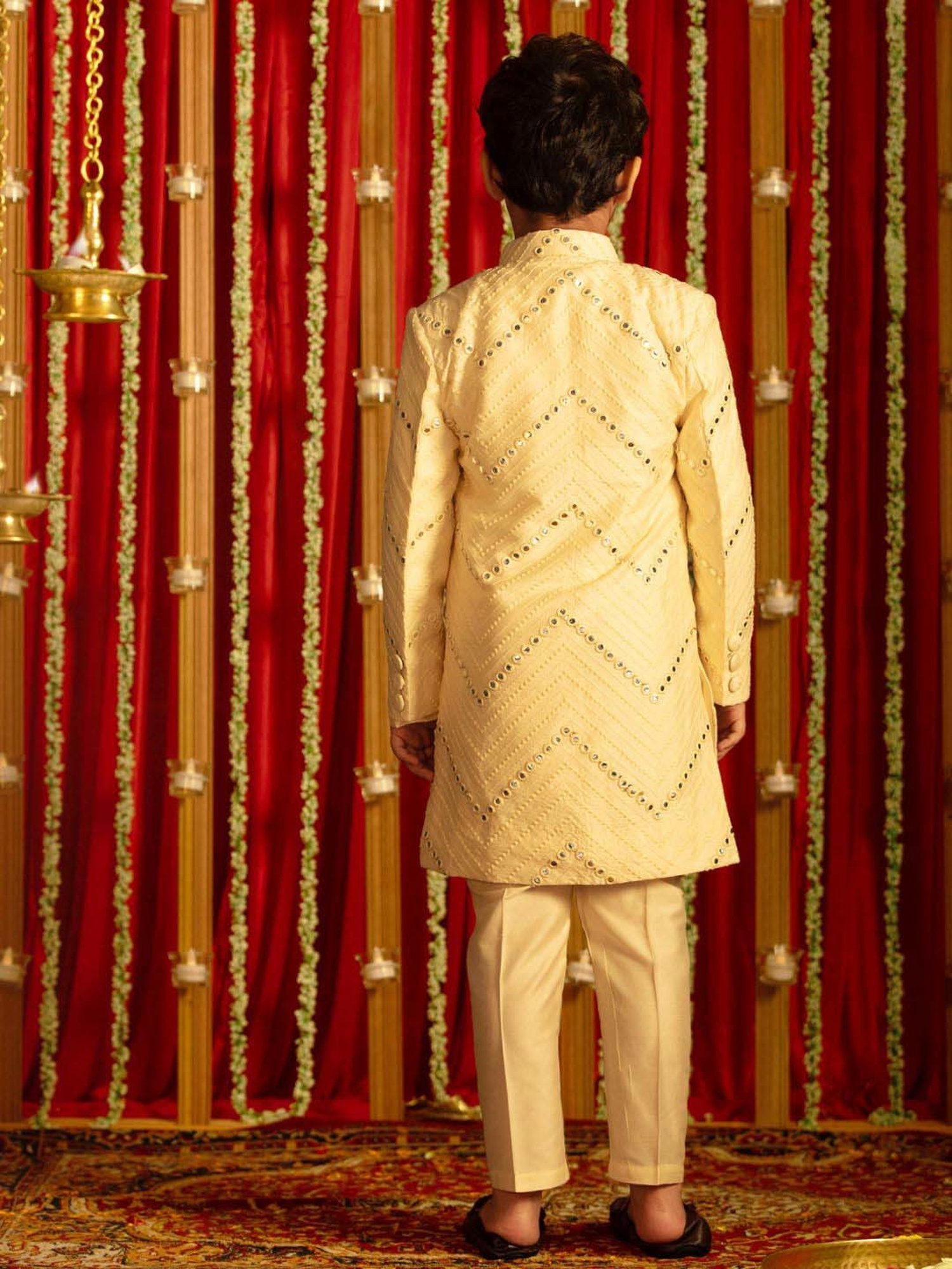 AJ Dezines Kids Black Embellished Full Sleeves Sherwani with Pants