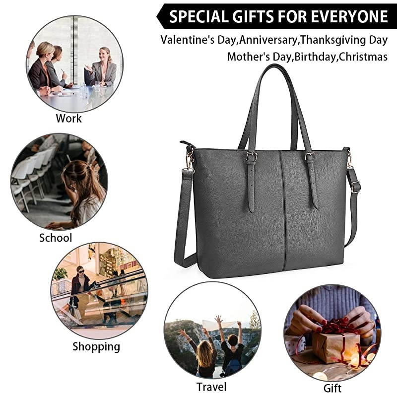 Tote Bag for Women 156 Inch Waterproof Lightweight Leather Computer Bag Women Business Office Work Bag Briefcase Large Travel Handbag Shoulder Bag Grey