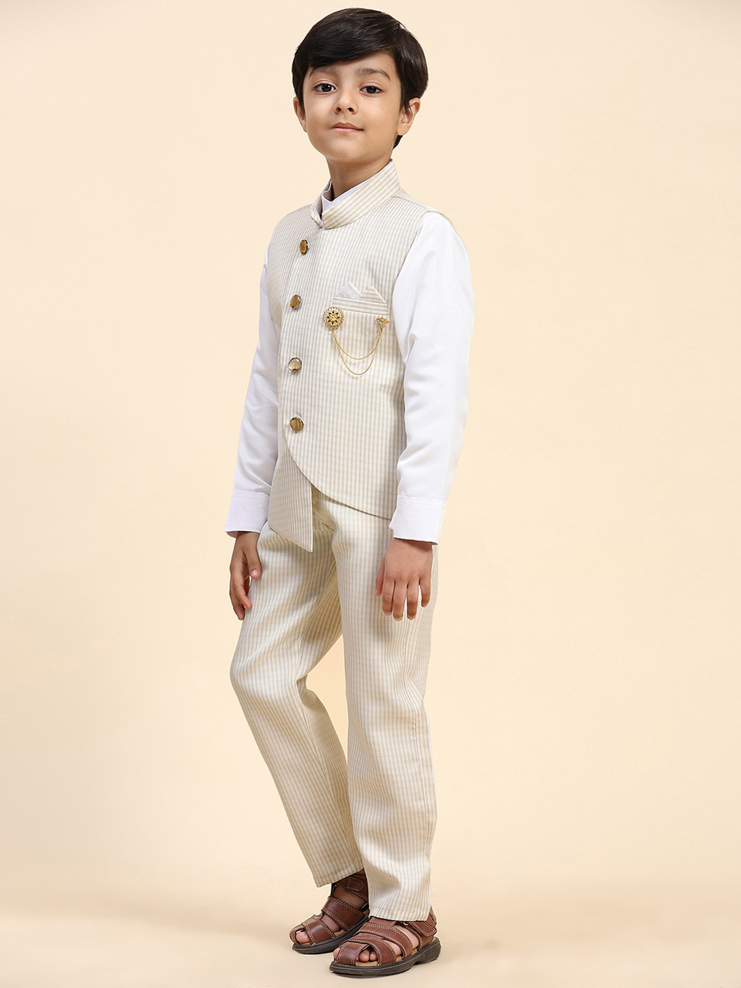 Pro-Ethic Style Developer Kids Light Brown Checks Full Sleeves Shirt, Pants with Jacket