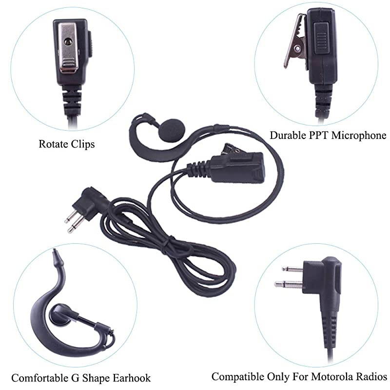 Radio Earpieces G Shape Soft Ear Hook Earpiece Headset with Push to Talk and Microphone for Motorola Talkabout Dual Pin 2 Way Radio A101M01