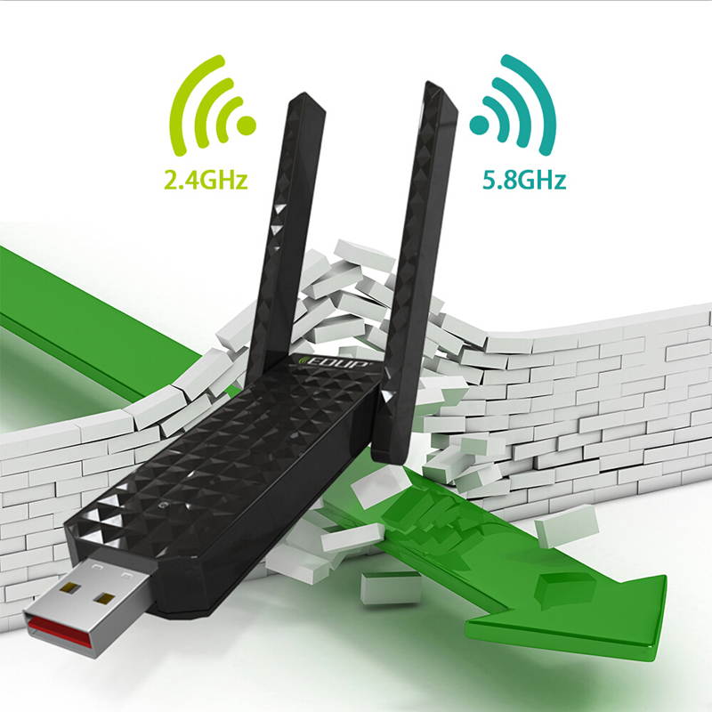 Dual Band USB WiFi Adapter 2.4GHz 5.8GHz Dual Band 802.11AC 600Mbps With External Double Antennas - Black