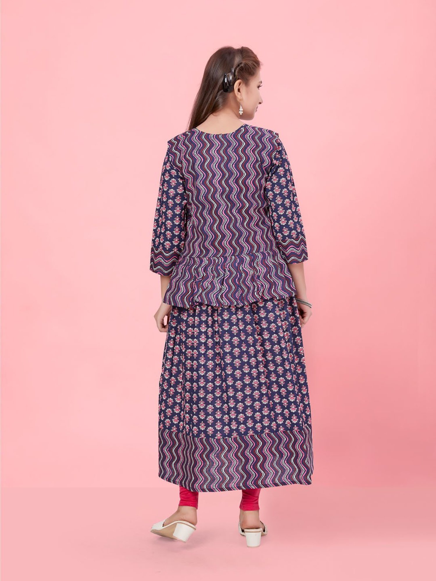 Aarika Kids Navy Floral Print Kurti with Jacket