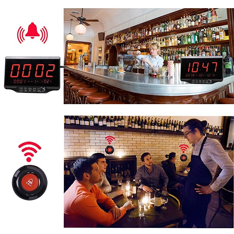 Calling System Restaurant Pager Customers Patient Caregiver Alert Paging System for Clinic Hospital Church Office Cafe Shop Smart Nurse Call Button 1 Display Receiver and 10 Call Button